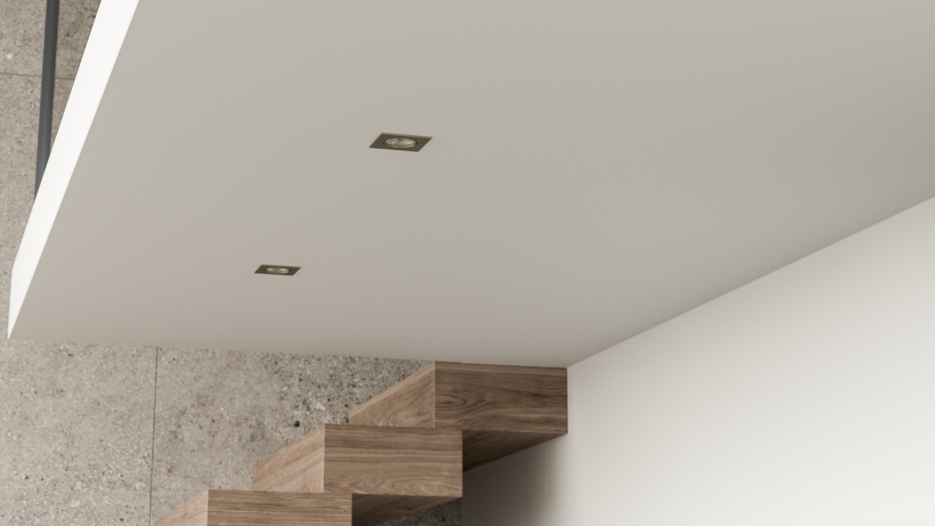 Square ceiling fixtures living room with stairs